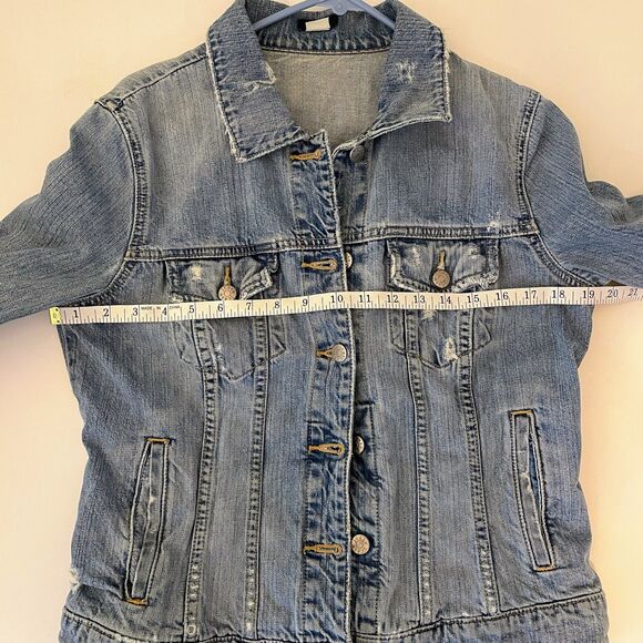 J.Crew Vintage Distressed Denim Jean Jacket Relaxed Fit Medium Blue Wash Women M - Picture 9 of 16